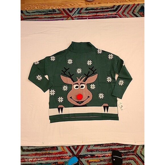 Lillusory Reindeer Ugly Christmas Turtleneck Sweater - Unisex size Medium - Picture 2 of 12
